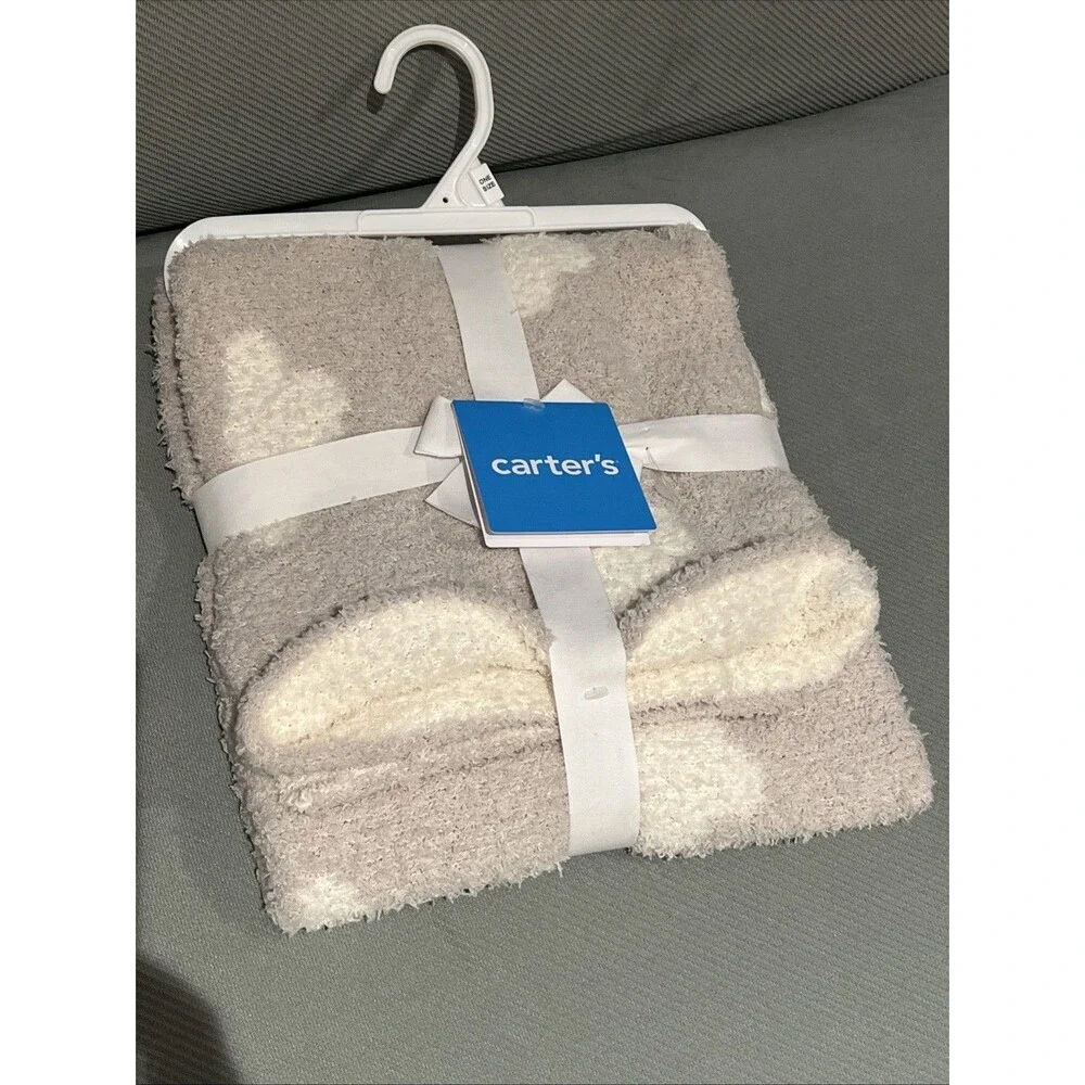 Carter’s Reversible Gray Stroller Baby Blanket White Clouds Lightweight Soft New